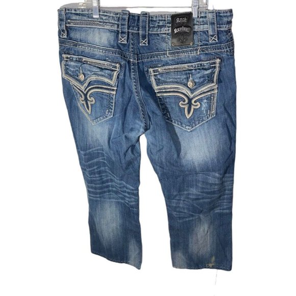 Rock Revival Mens Troy Jeans Relaxed Straight Sz 38 Hem Inseam 27” Distress FLAW - Picture 3 of 9